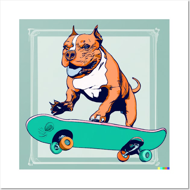 Skateboarding Pittie Wall Art by junochaos